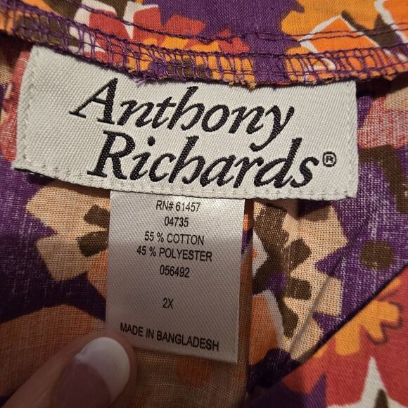 Vtg Hawaiian Floral Mumu Caftan House Dress Womens 2X Orange Purple Comfy Flowy - Picture 5 of 11